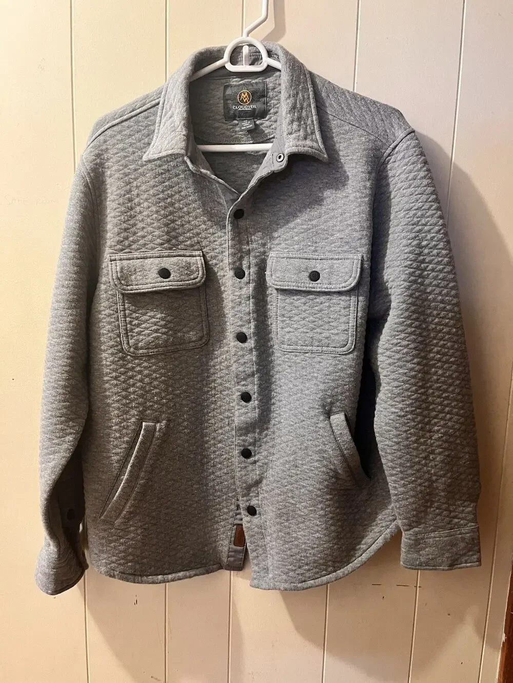 Grey Cloudveil Quilted Jacquard Knit Shirt Jacket Snap Button Medium